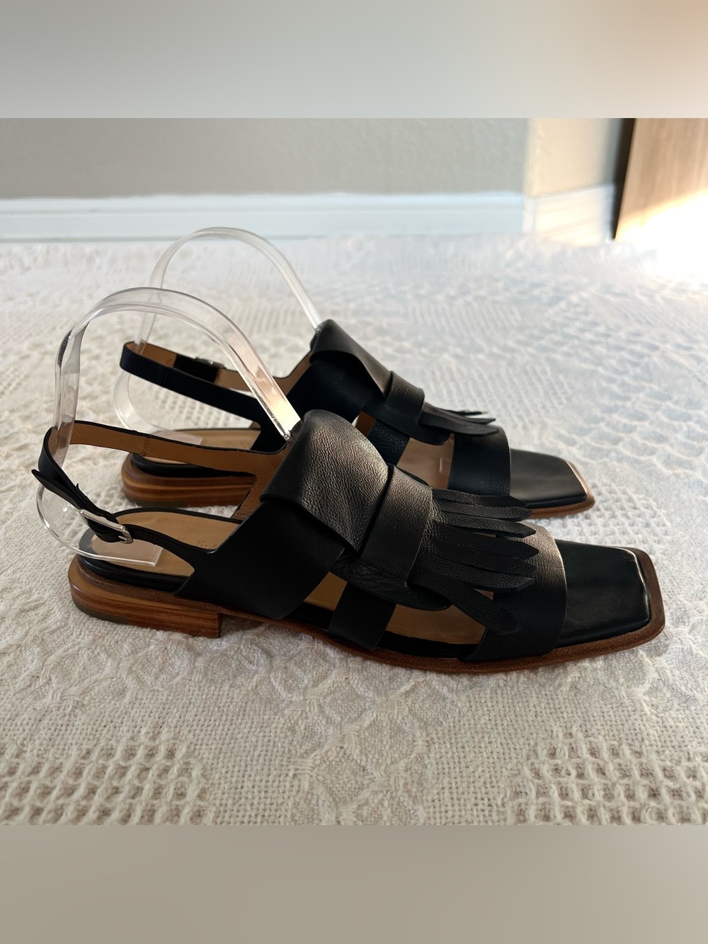 I.N.K. Kiltie Loafer Sandal Handmade Italian Leather Open Square Toe Size 9.5